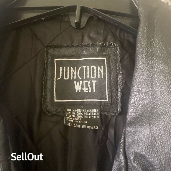 Junction West Men's Biker Jacket Black Leather Size L Full Zip Pockets - Picture 3 of 11